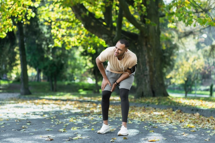 Coureur s'étirant après une séance pour soulager les courbatures
