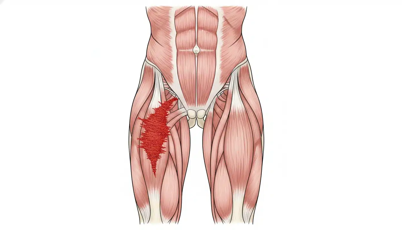 Anatomie d&rsquo;une élongation des muscles adducteurs avec déchirure musculaire