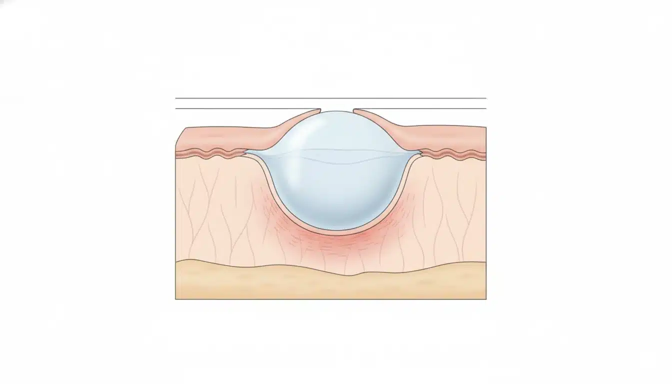 Anatomie d&rsquo;une ampoule : coupe transversale de la peau avec poche de liquide sous l&rsquo;épiderme