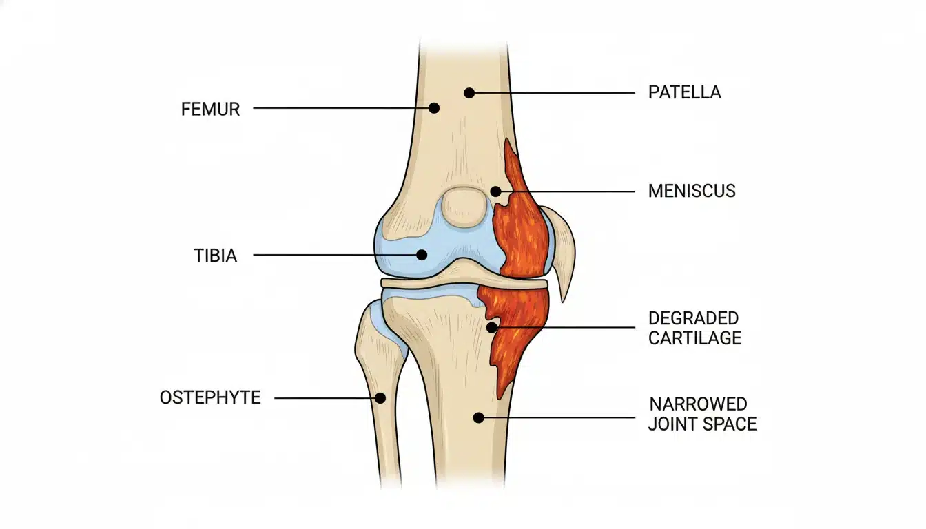 Anatomie de l&rsquo;arthrose du genou : usure du cartilage et ostéophytes