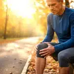 Coureur senior souffrant arthrose genou course pied