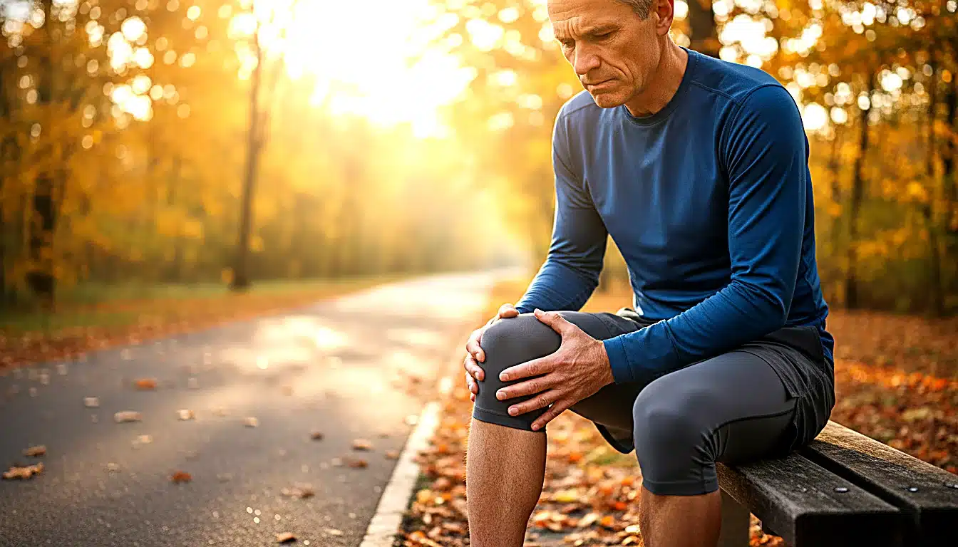 Coureur senior souffrant d&rsquo;arthrose du genou en course à pied