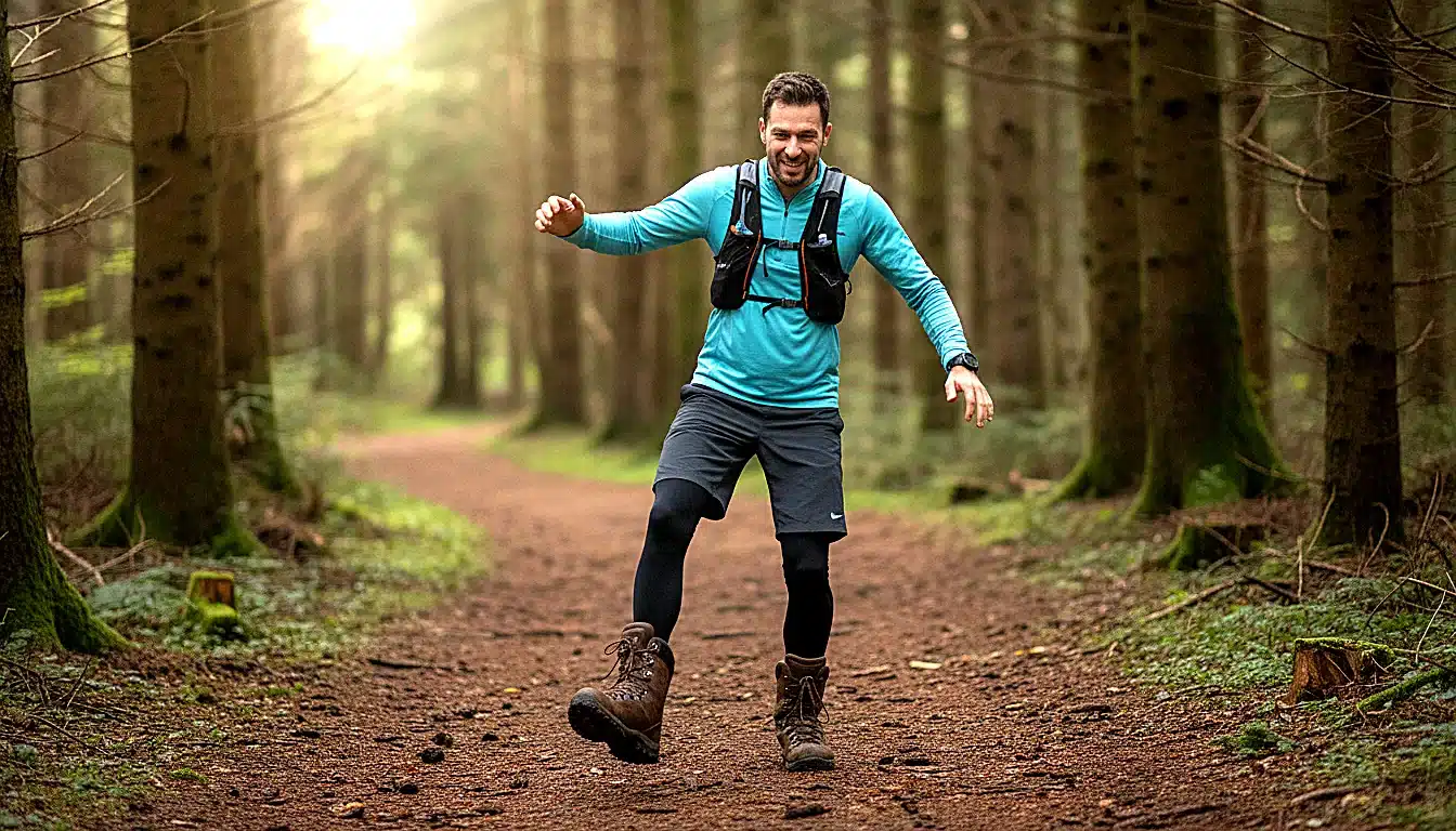 Détail semelle de chaussure de randonnée vs semelle running, vue comparative gros plan