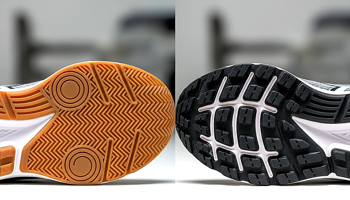 Comparaison semelle de chaussure de tennis avec dessin maillage et semelle running