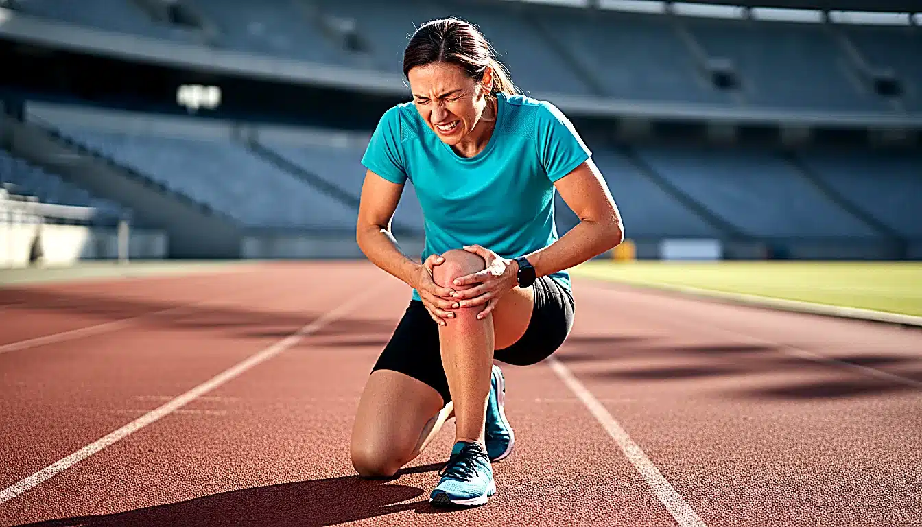 Coureuse souffrant d une fracture de fatigue tibia