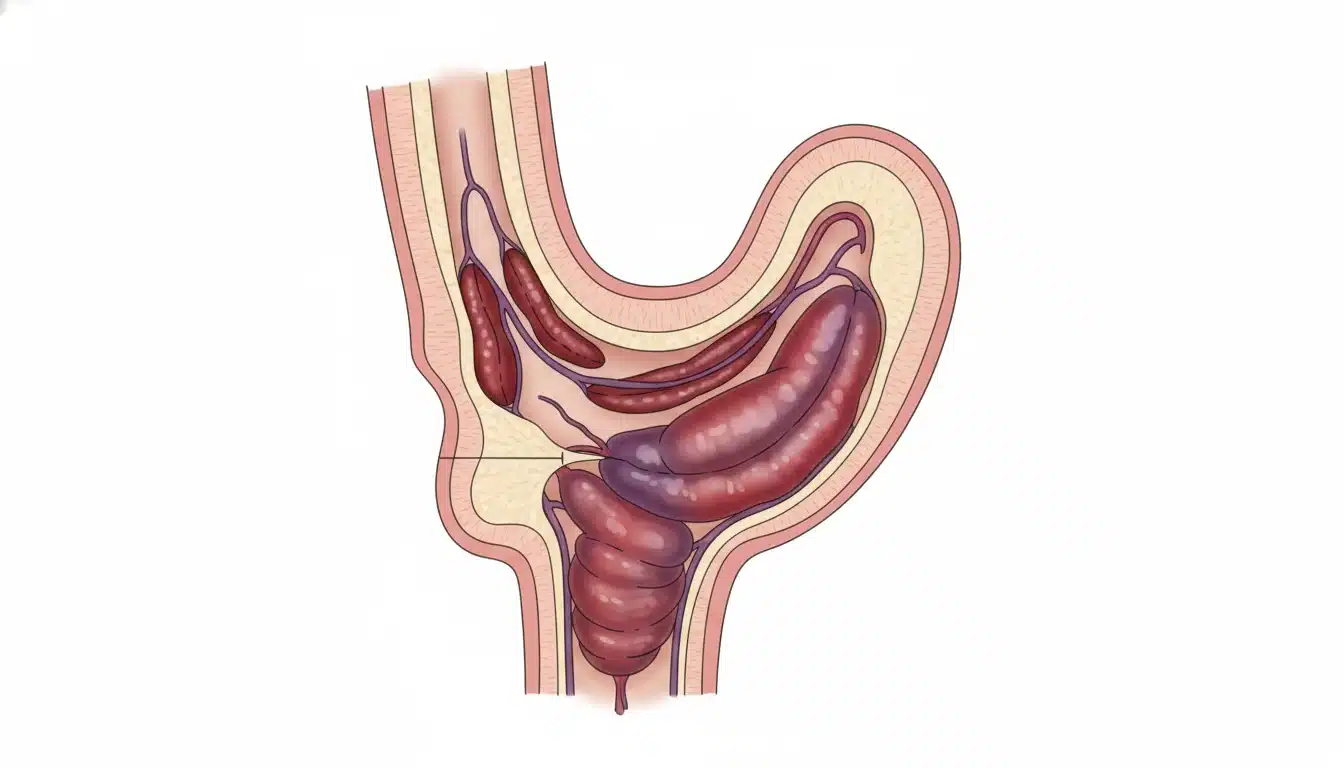 Anatomie des hémorroïdes : veines dilatées au niveau du canal anal