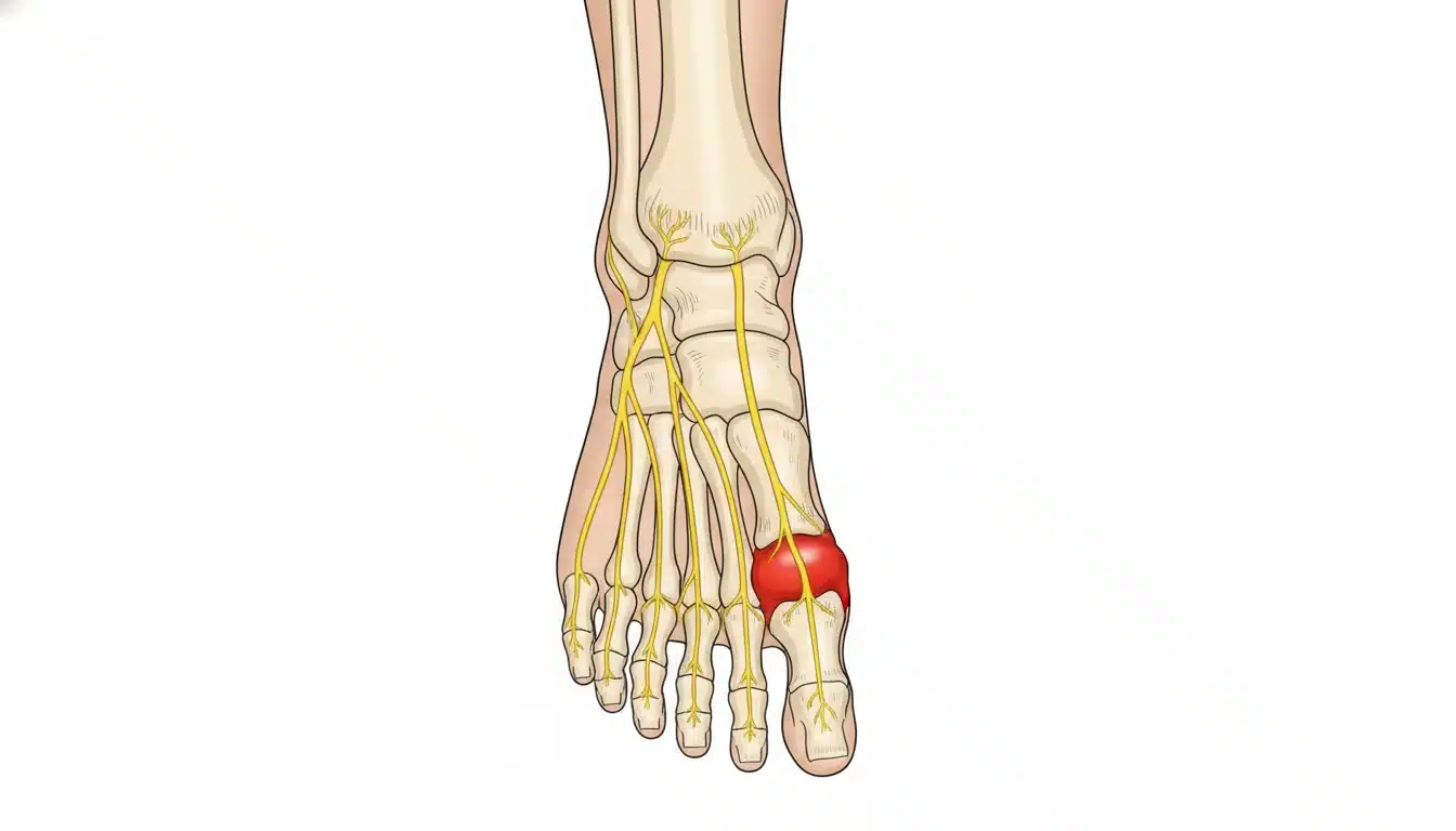 Anatomie du névrome de Morton : nerf interdigital entre 3e et 4e orteils