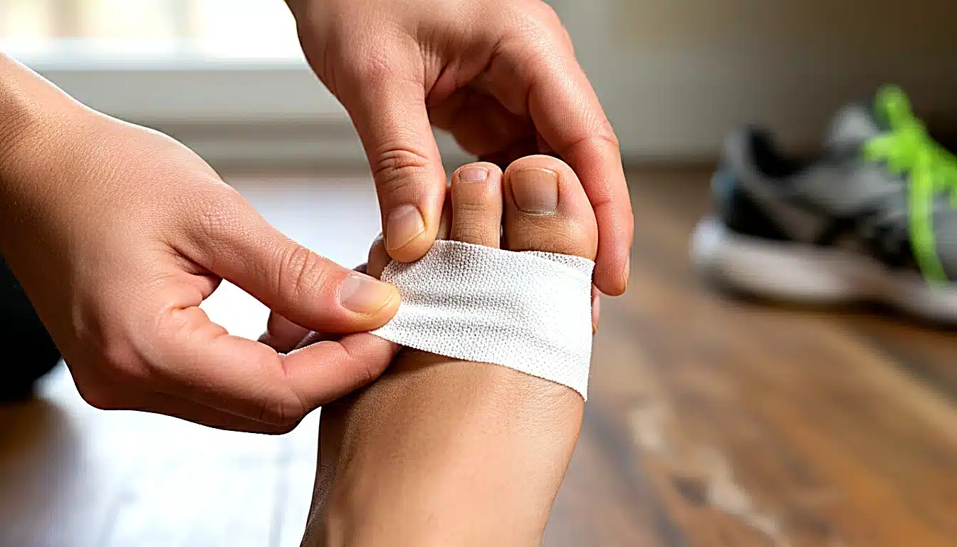 Buddy-taping pour immobiliser un orteil cassé chez le coureur