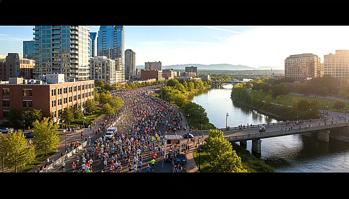 Parcours et coureurs lors d&rsquo;un semi-marathon urbain