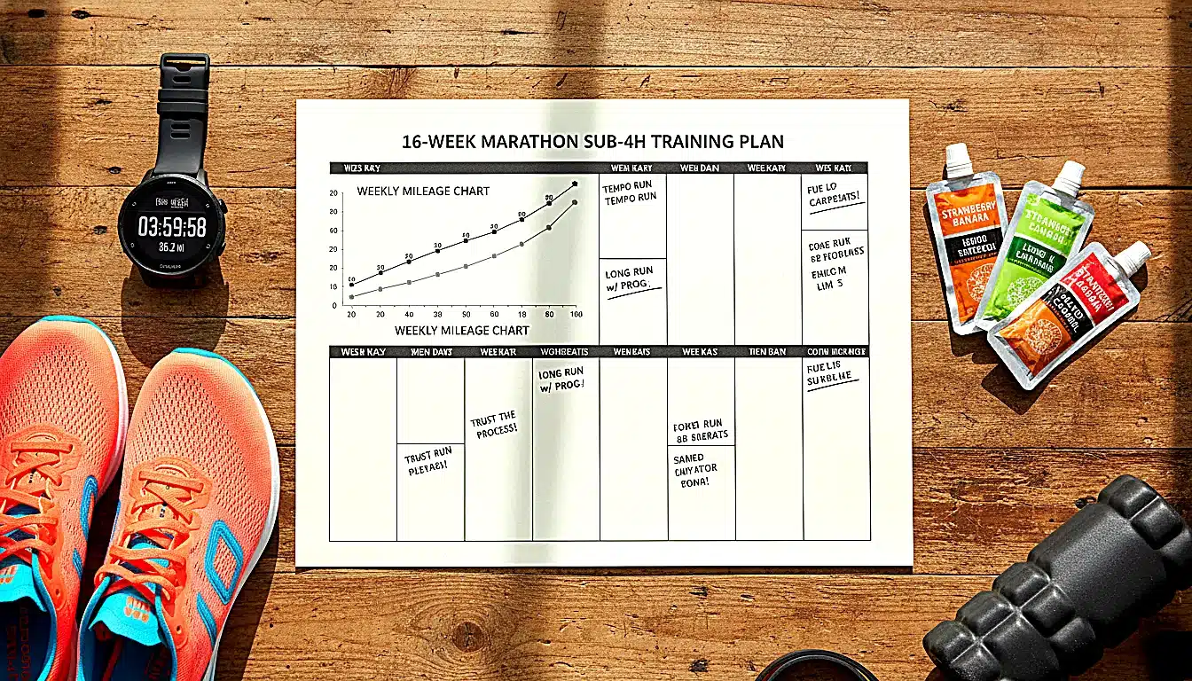 Plan d&rsquo;entraînement marathon sub-4h sur 16 semaines