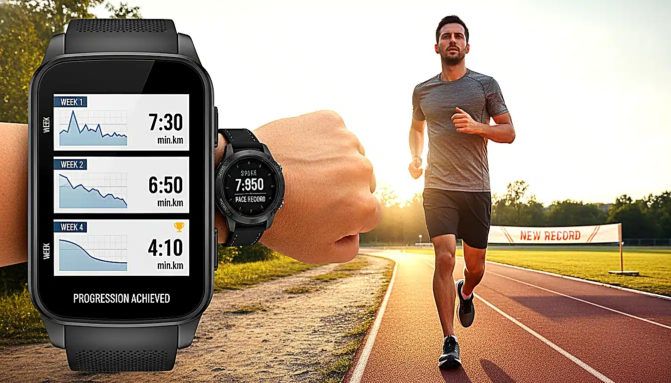 Coureur progressant sur ses temps de 5 km au fil des semaines