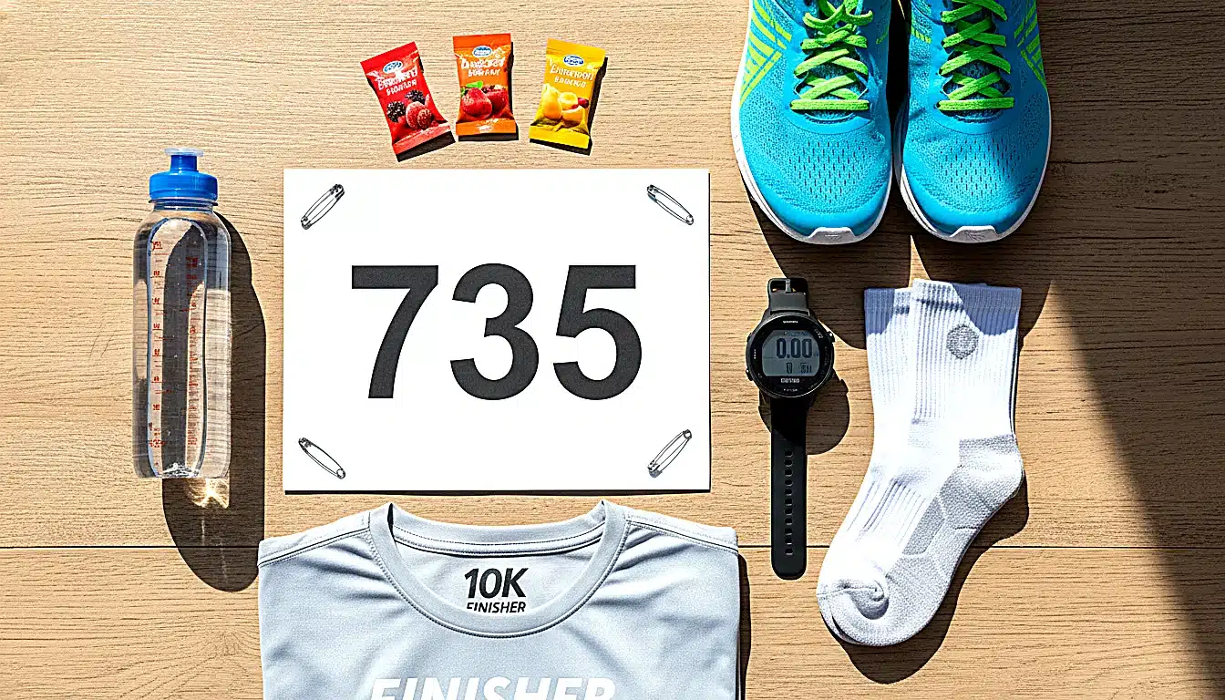 Kit de préparation pour course 10 km : dossard, chaussures, montre