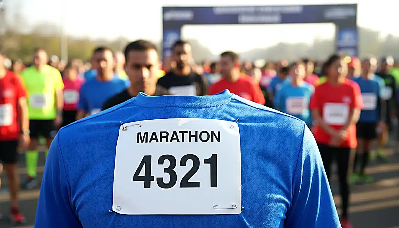 Dossard de marathon avec numéro de course attaché à la tenue