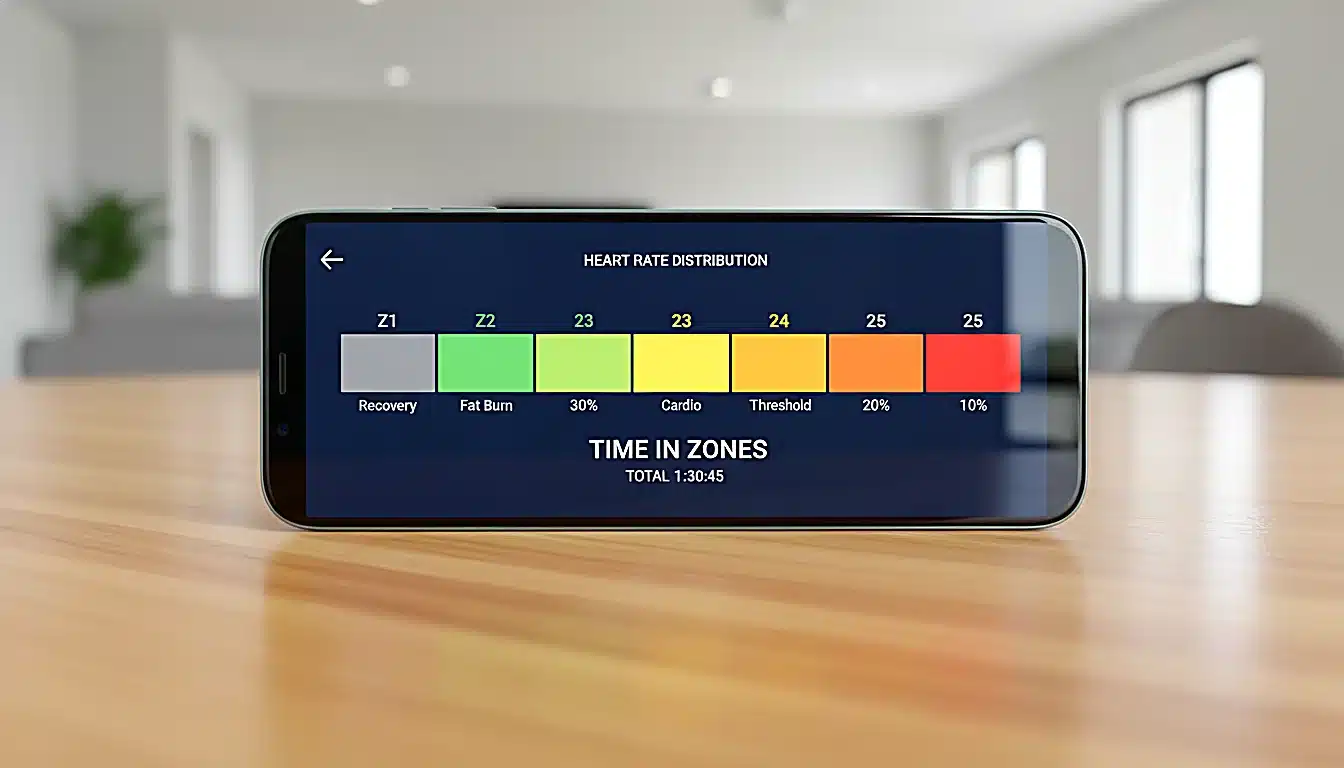 Tableau des 5 zones cardiaques d’entraînement avec couleurs