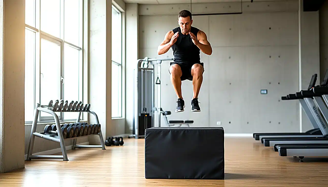 Exercice de pliométrie box jump pour explosivité du coureur
