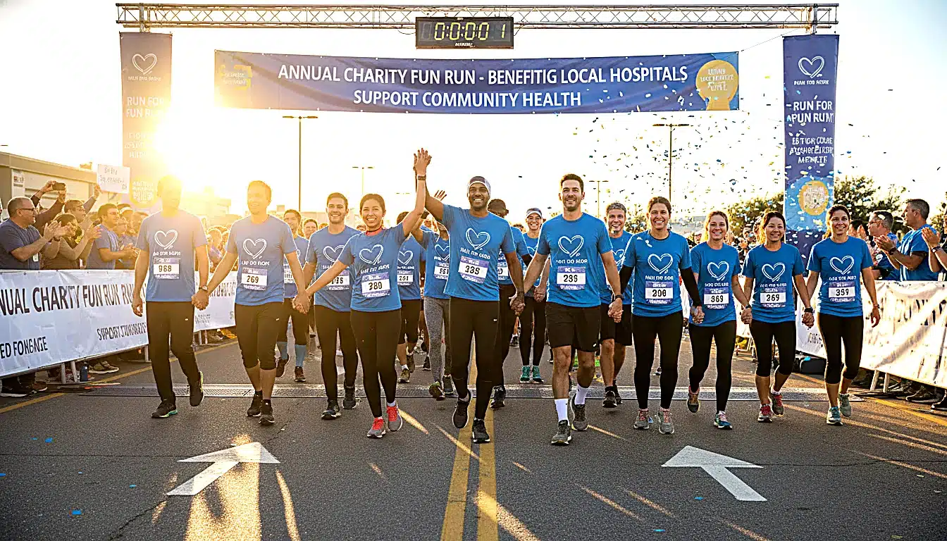 Groupe de coureurs avec tee-shirts d&rsquo;association solidaire