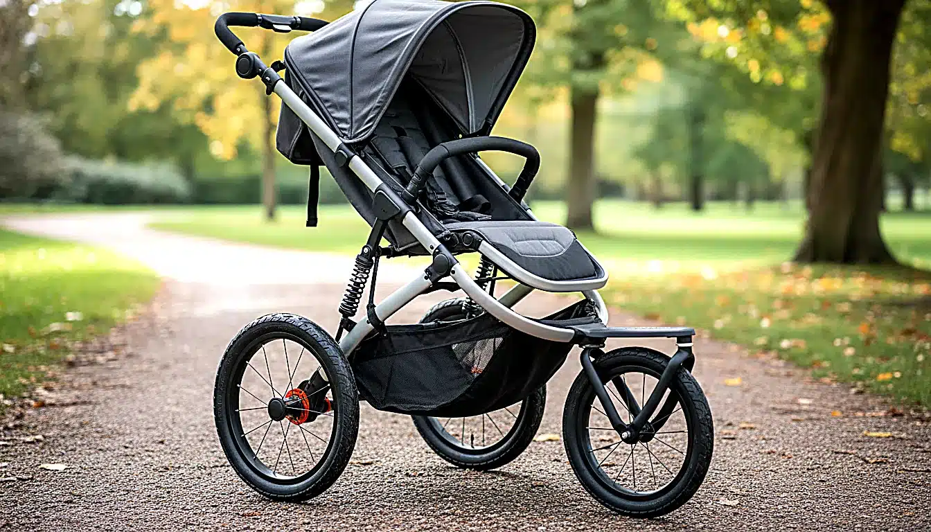 Poussette de jogging moderne avec grandes roues et amortisseurs
