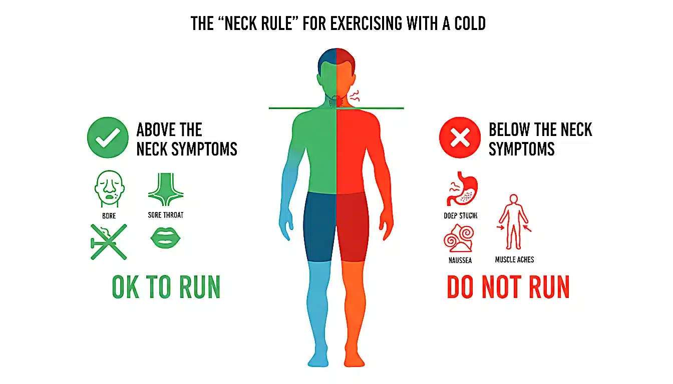 Schéma médical de la règle du cou pour décider de courir avec un rhume