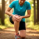 Coureuse souffrant d un syndrome rotulien main sur la rotule
