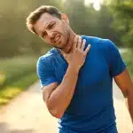 Coureur souffrant d un torticolis main sur la nuque