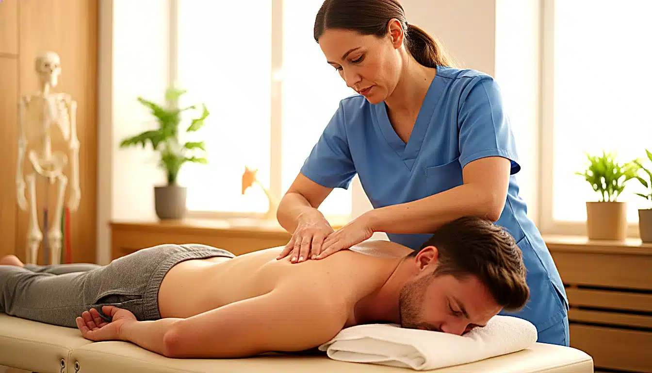 Massage trigger-point du trapèze en kinésithérapie pour soulager un torticolis