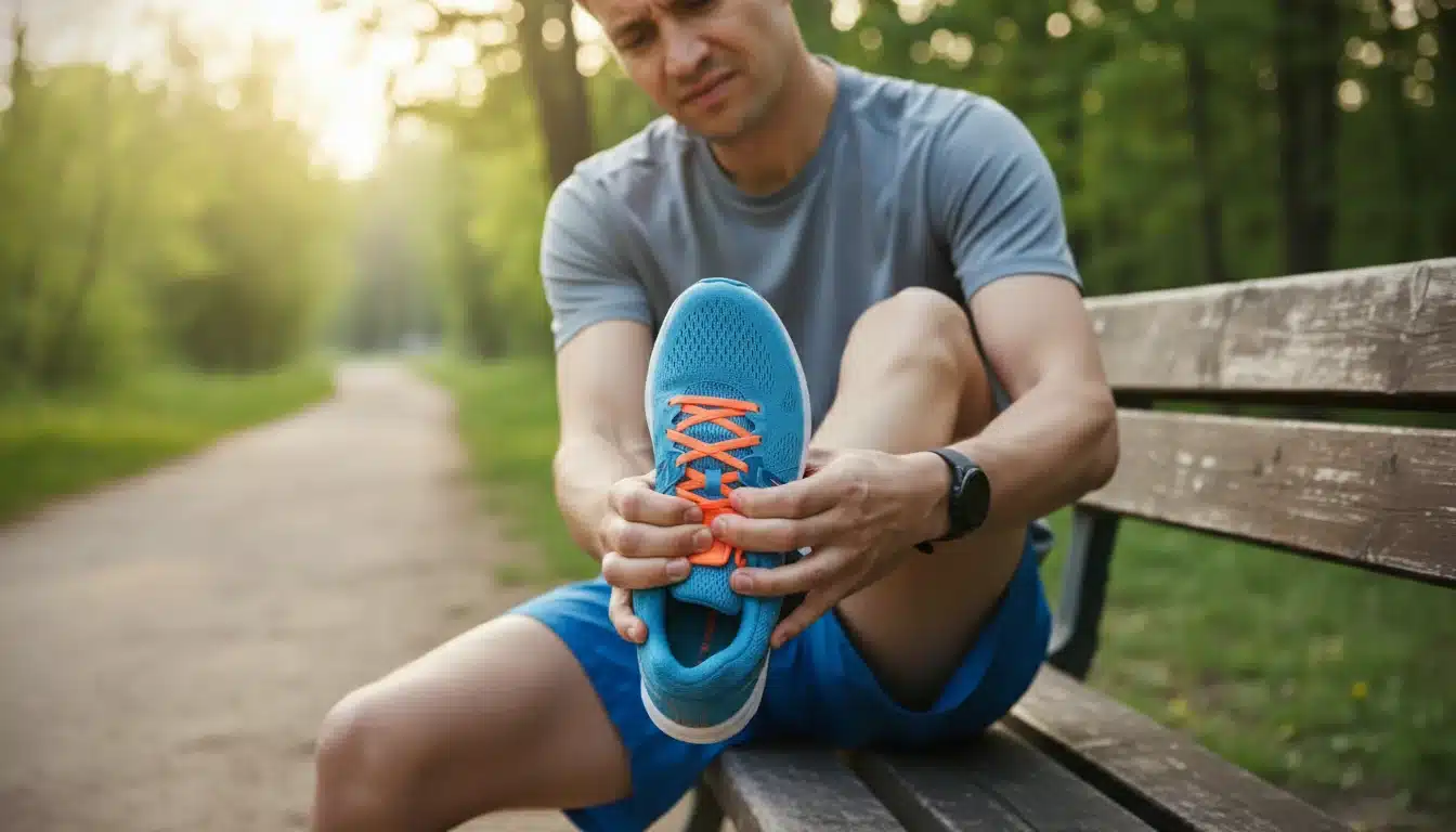 Coureur tenant son pied avec inconfort - guide course orteil casse