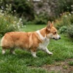 Un corgi qui trotte sur une pelouse